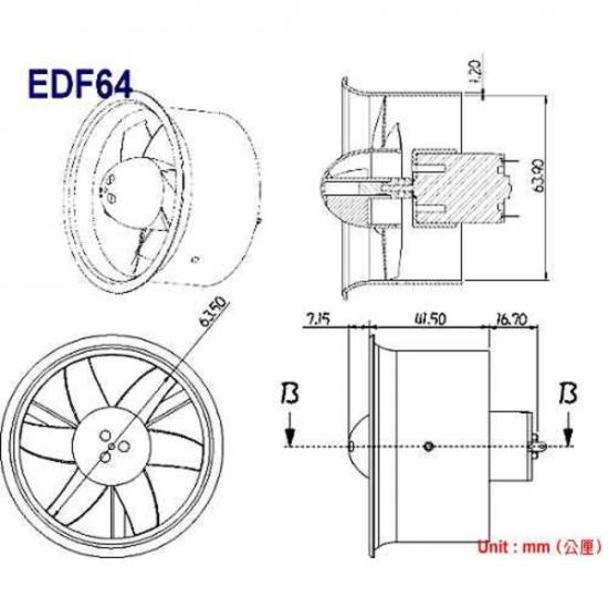 GWS Edf64 Ducted Fan Unit(6-Blade/150 Motor)