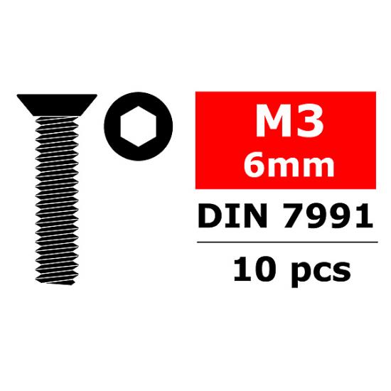 Corally Steel Screws M3 X 6mm Hex Flat Head 10 Pcs