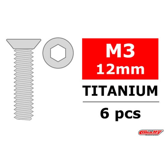 Corally Titanium Screws M3 X 12 mm Hex Flat Head 6 PC