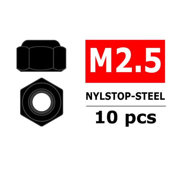Corally Steel Nylstop Nut M2.5 Black Coated 10 Pcs