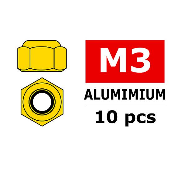 Corally Aluminium Nylstop Nut M3 Gold 10 Pcs