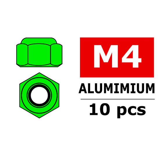 Corally Aluminium Nylstop Nut M4 Green 10 Pcs
