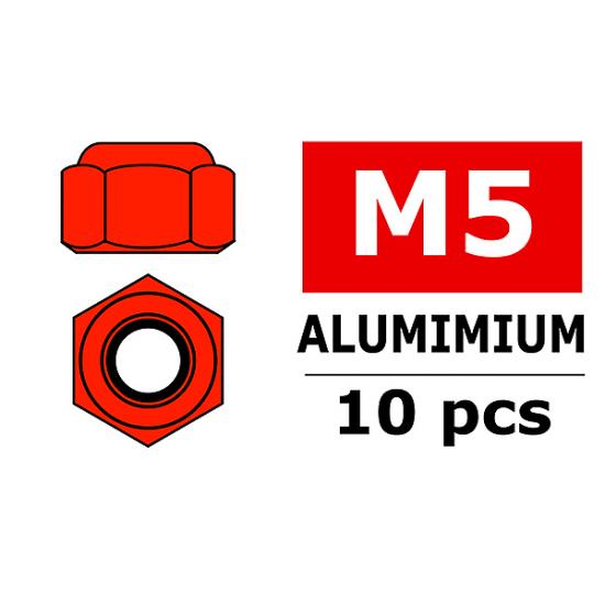 Corally Aluminium Nylstop Nut M5 Red 10 Pcs