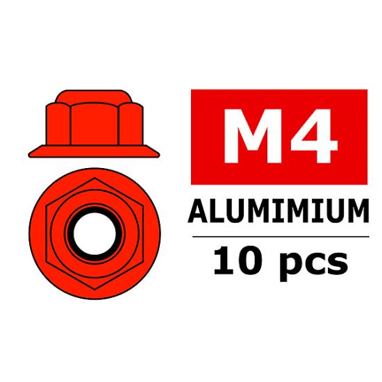Corally Aluminium Nylsto P Nut M4 Flanged Red 10 PC