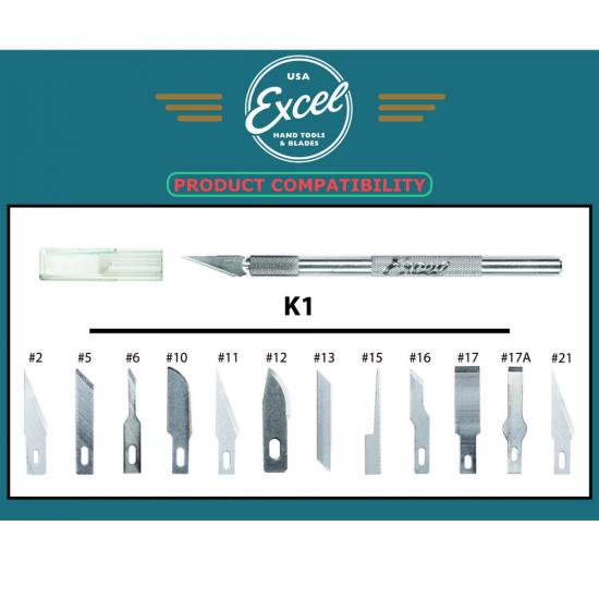 Excel K1 Knife, Light Duty Round Aluminium with Safety Cap, 5x #11 Blades (Carded)