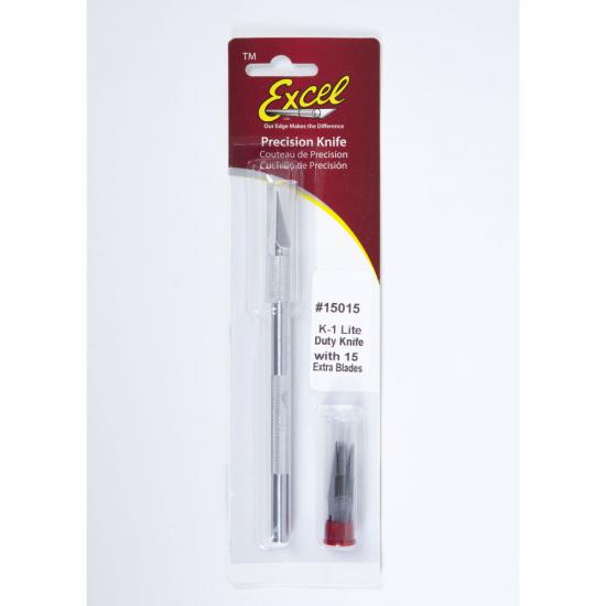 Excel K1 Knife, Light Duty Round Aluminium with Safety Cap, 15x #11 Blades (Carded)