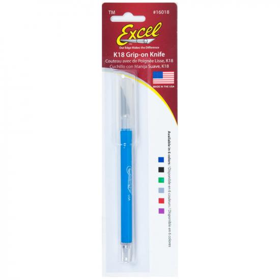 Excel K18 Grip-On Knife with Safety Cap, Blue (Carded)