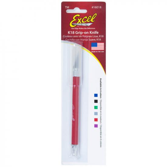 Excel K18 Grip-On Knife with Safety Cap, Red (Carded)