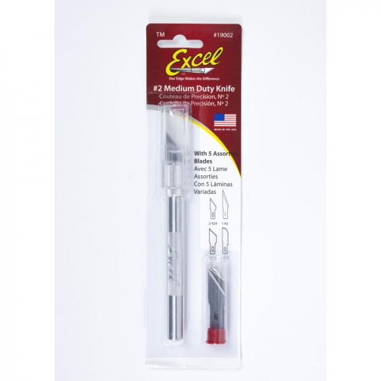 Excel K2 Knife, Medium Duty Round Aluminium with Safety Cap, 5x Assorted Blades (Carded)