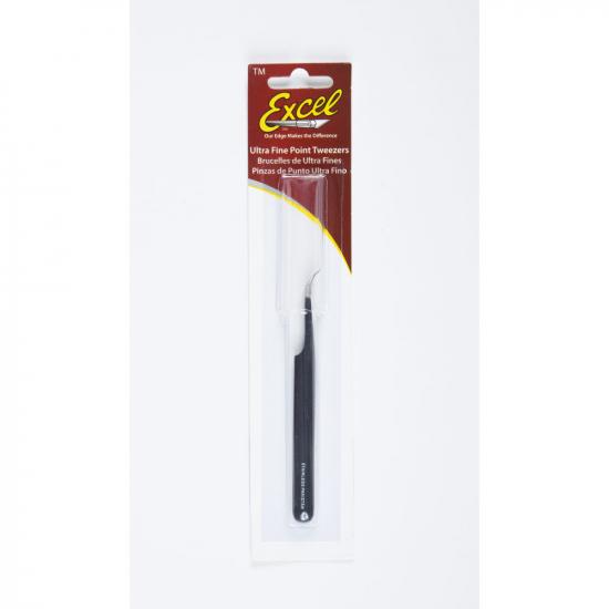 Excel Slant Point Fine Point Tweezers, Black (Carded)
