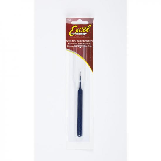Excel Straight Point Fine Point Tweezers, Blue (Carded)