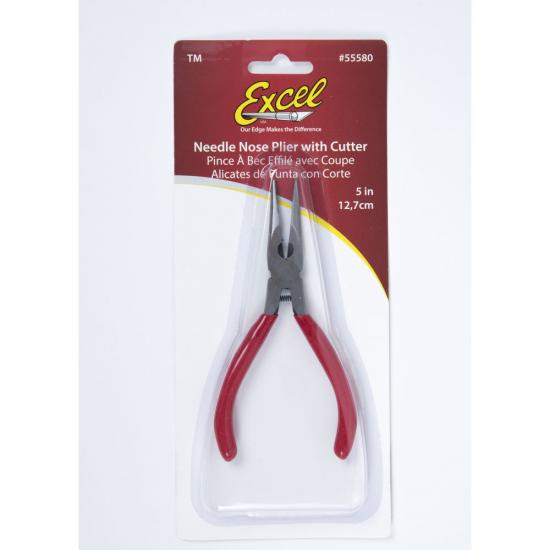 Excel 5in Spring Loaded Soft Grip Plier, Needle Nose withSide Cutter (Carded)