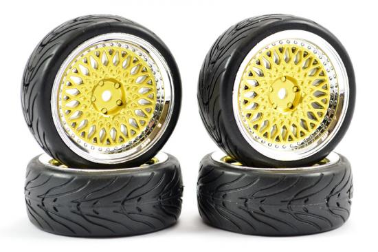 Fastrax 1:10 Street Tread Tyres on Classic Gold/Chrome Wheels (4)