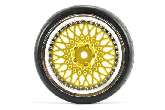Fastrax 1:10 Street Tread Tyres on Classic Gold/Chrome Wheels (4)