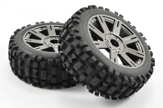 Fastrax 1:8 Rock Block Mounted on 8 Spoke Black Chrome Wheels (2)