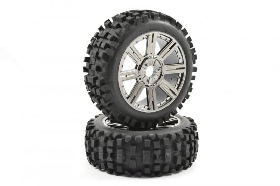 Fastrax 1:8 Rock Block Mounted on 8 Spoke Black Chrome Wheels (2)