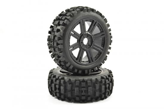 Fastrax 1:8 Rock Block Mounted on 8 Spoke Black Wheels (2)