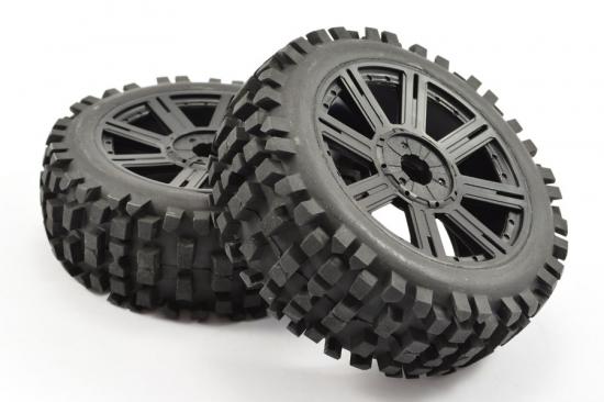 Fastrax 1:8 Rock Block Mounted on 8 Spoke Black Wheels (2)