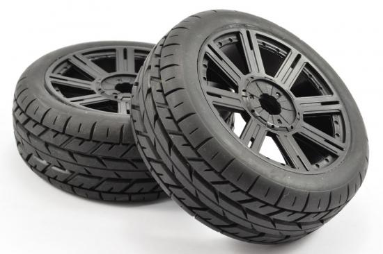 Fastrax 1:8 Eagle Road Tread Tyres Mounted on Black Wheels (2)