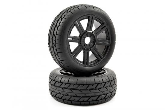 Fastrax 1:8 Eagle Road Tread Tyres Mounted on Black Wheels (2)