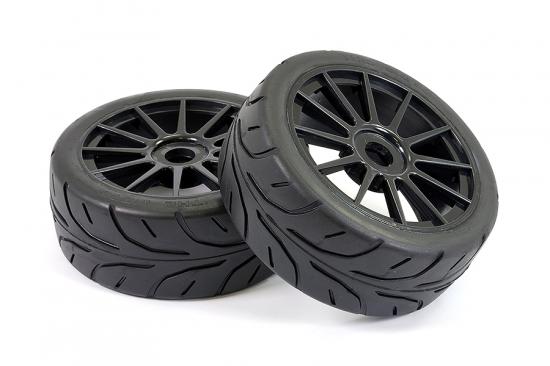 Fastrax 1:8 Buggy Arrow Treaded Tyres - Mounted On 12 Spoke Black 17mm Hex Wheels (2)