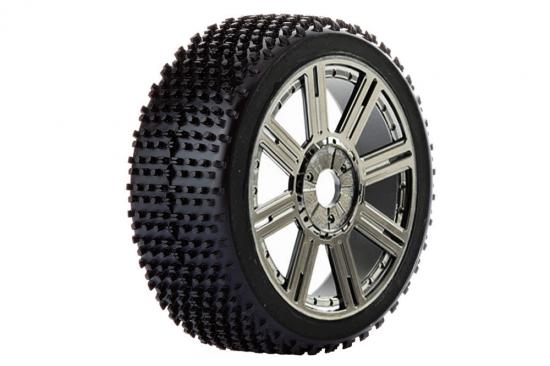 Fastrax 1:8 Cuboid Tyres Mounted on Black Chrome Wheels (2)