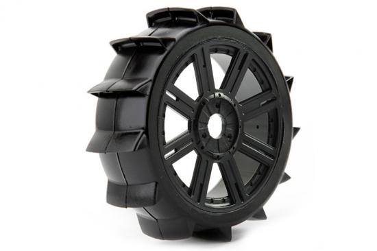 Fastrax 1:8 Paddle Tyres Mounted On 8 Spoke Black 17mm Hex Wheels - 1 Pair