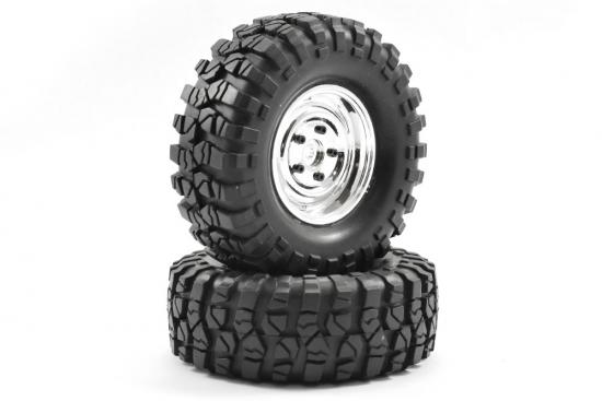 FTX Outback Pre-Mounted Steel Lug/Tyre (2) - Chrome