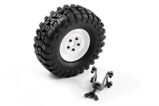 FTX Outback Spare Tyre Mount + Tyre/Steel Lug Wheel White
