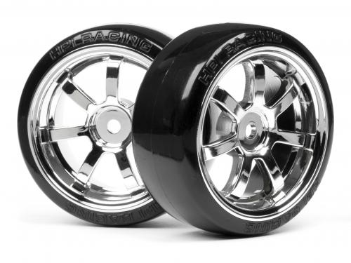 Mounted T-Drift Tire 26mm On Rays 57S-Pro Chrome Rim (2Pcs)