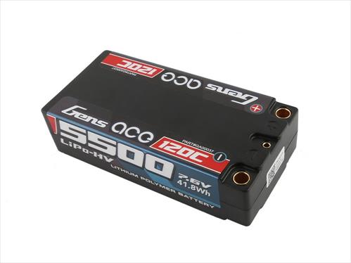 Gens Ace HV LiPo Shorty Hard Case - 2S 7.6V 5500mAh 120C - 5mm Tubes