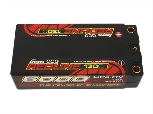 Gens Ace HV LiPo Shorty Hard Case - 2S 7.6V 6000mAh 130C - 5mm Tubes