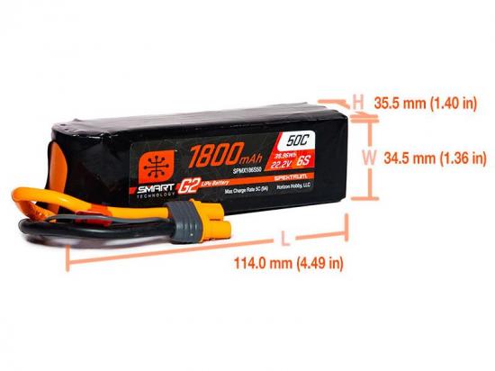 Spektrum 1800Mah 6S 22.2V Smart G2 50C IC3
