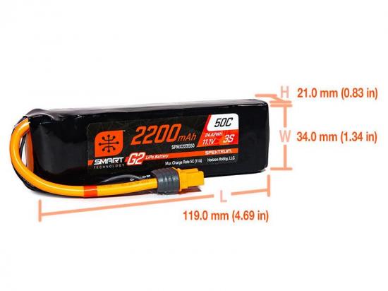 Spektrum 2200Mah 3S 11.1V Smart G2 50C IC3