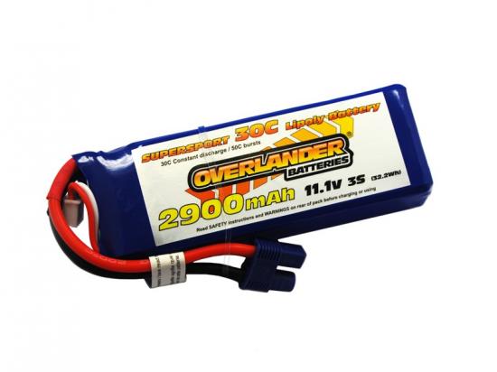 2900mAh 3S 11.1v 30C LiPo Battery with EC3 Connector - Overlander Supersport