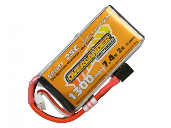 1300mAh 2S 7.4v 25C Lipo Battery - Overlander Sport
