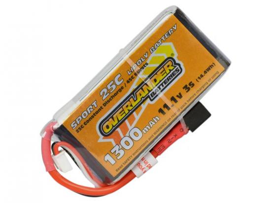 1300mAh 3S 11.1v 25C Lipo Battery - Overlander Sport - Deans