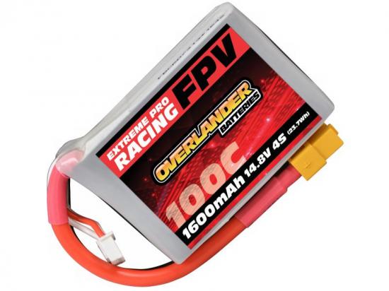 Overlander 1600mAh 4S 14.8v 100C FPV LiPo Battery with XT60 Connector - High Discharge