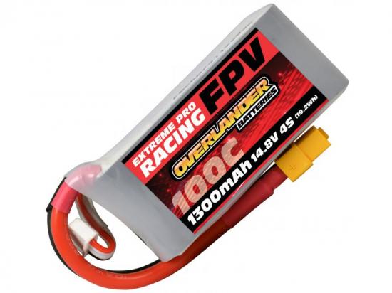 Overlander 1300mAh 4S 14.8v 100C FPV LiPo Battery with XT60 Connector - High Discharge