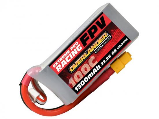 Overlander 1300mAh 6S 22.2v 100C FPV LiPo Battery with XT60 Connector - High Discharge