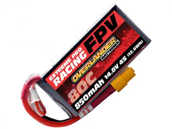 Overlander 850mAh 4S 14.8v 80C FPV LiPo Battery with XT60 Connector