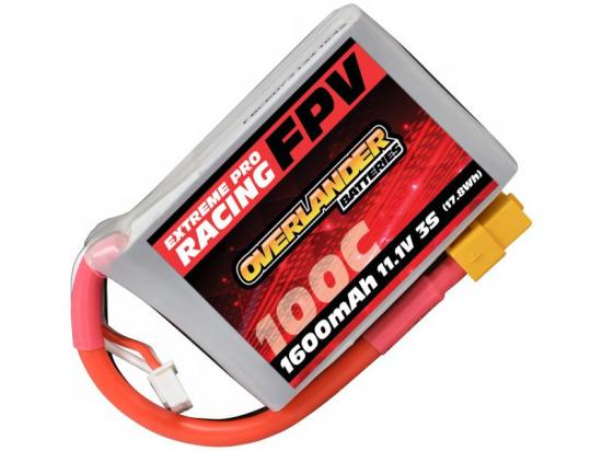Overlander 1600mAh 3S 11.1v 100C FPV LiPo Battery with XT60 Connector - High Discharge