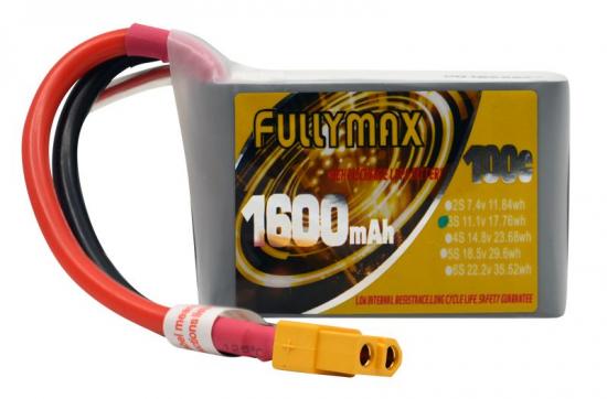 Overlander Fullymax 1600mAh 11.1V 3S 100C FPV LiPo Battery - XT60