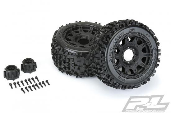 ProLine Badlands 3.8 Tyres Mounted on Raid Black 8X32 Wheels - 17mm Hex