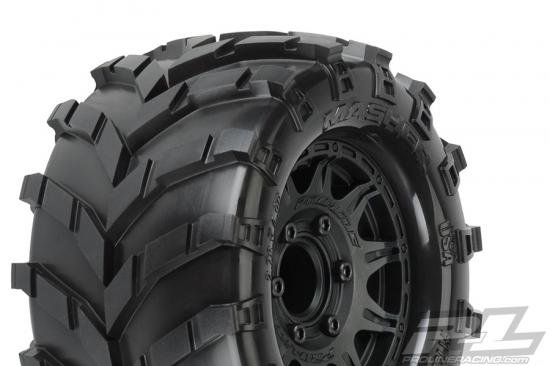 ProLine Masher 2.8 Tyres Mounted on Black Raid 6X30 Removable Hex Wheels - 12mm Hex ** CLEARANCE **