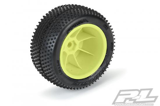 ProLine Mini-B Prism Tyres Mounted On Yellow Wheels Rear