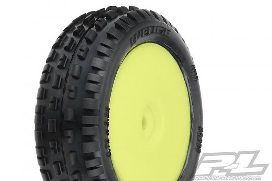 ProLine Mini-B Wedge Tyres Mounted On Yellow Wheels Front