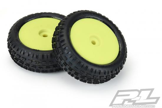 ProLine Mini-B Wedge Tyres Mounted On Yellow Wheels Front