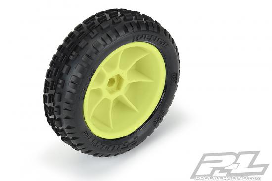 ProLine Mini-B Wedge Tyres Mounted On Yellow Wheels Front