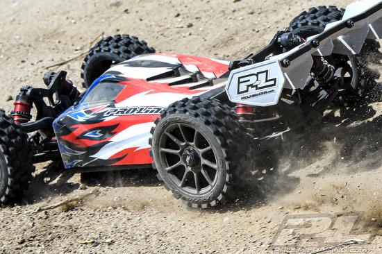 ProLine Badlands MX M2 Tyres Pre-Mounted on Mach 10 Black 1:8 Buggy Wheels (2)